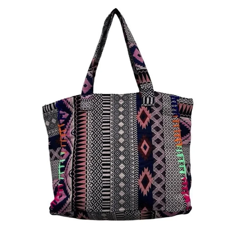 NWOT Boho Shoulder Tote Bag Women's Large Multicolor Aztec Tribal Ethnic Design